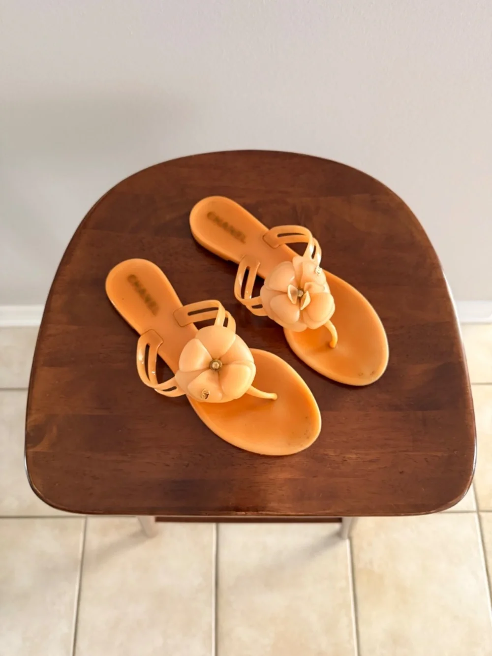 CHANEL Interlocking CC Camelia Jelly Sandals